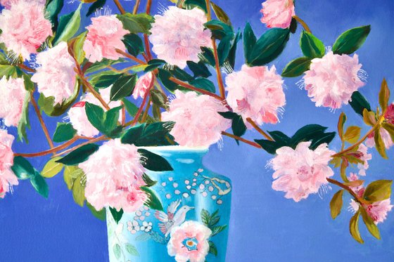Azaleas in a Blue Vase