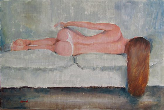 'Slumber' original oil painting nude erotic home decor 8x12 inches.