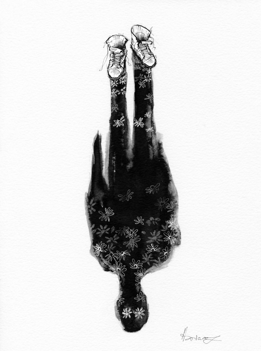 Expressive Portrait Ink Drawing By Doriana Popa, 8 X 11, Boots, Original Artwork