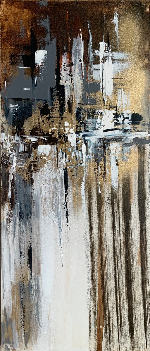 Golden Town. Brown luxury abstract artwork, shades of gray and gold. Original Painting. by Marina Skromova