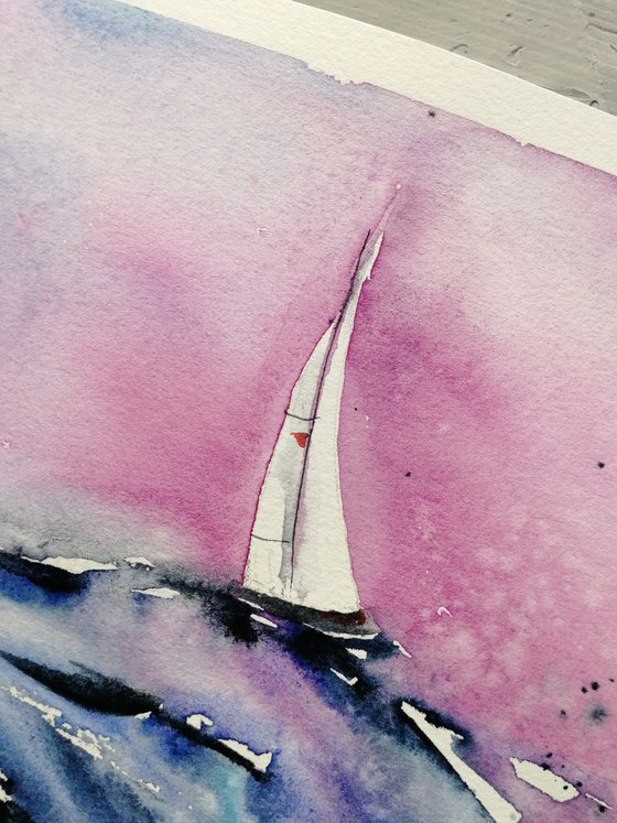 Sailboat painting. Seascape