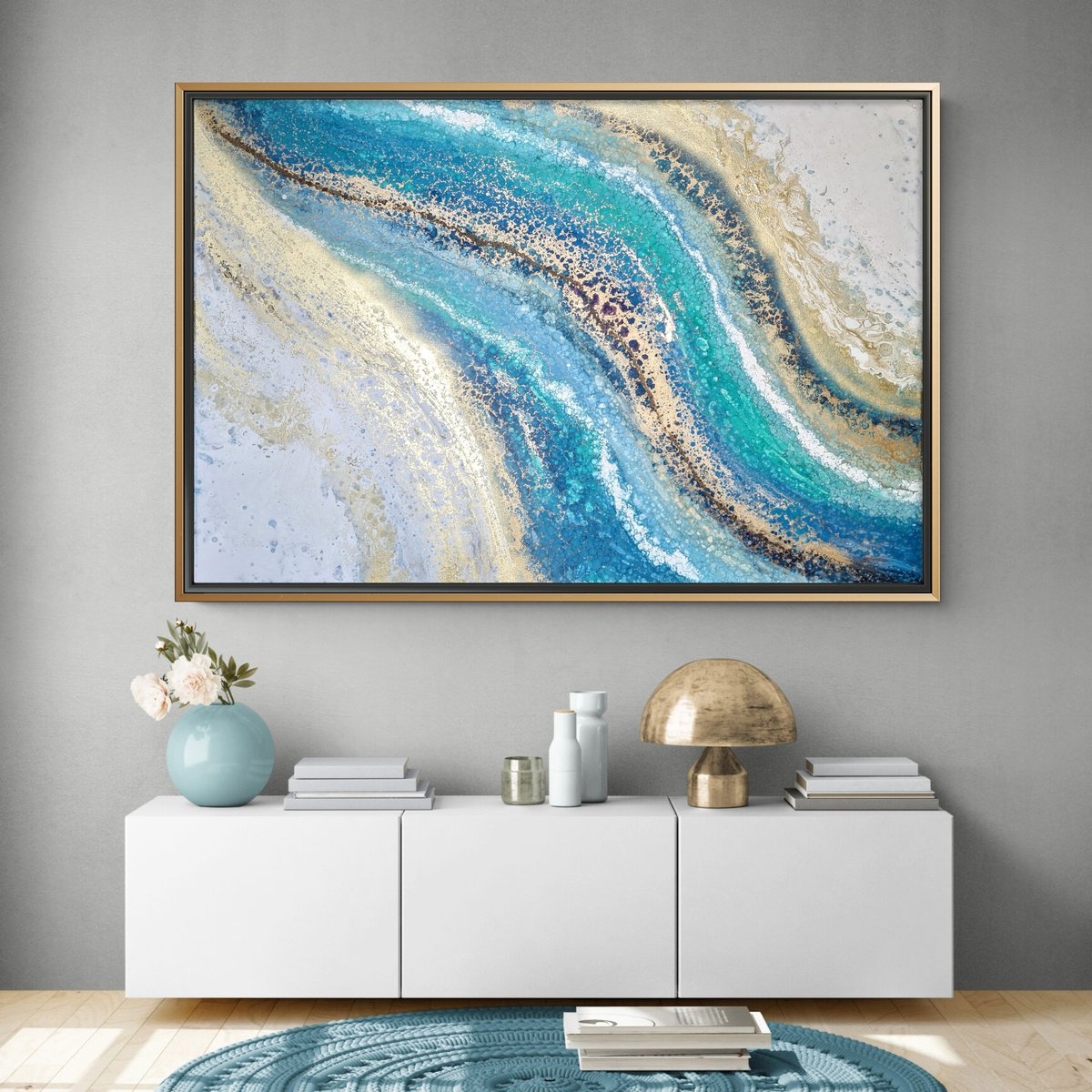 Organic Abstract Acrylic Painting By Eleni Denart, 59 X 39, Colors Of Greece, Original Artwork