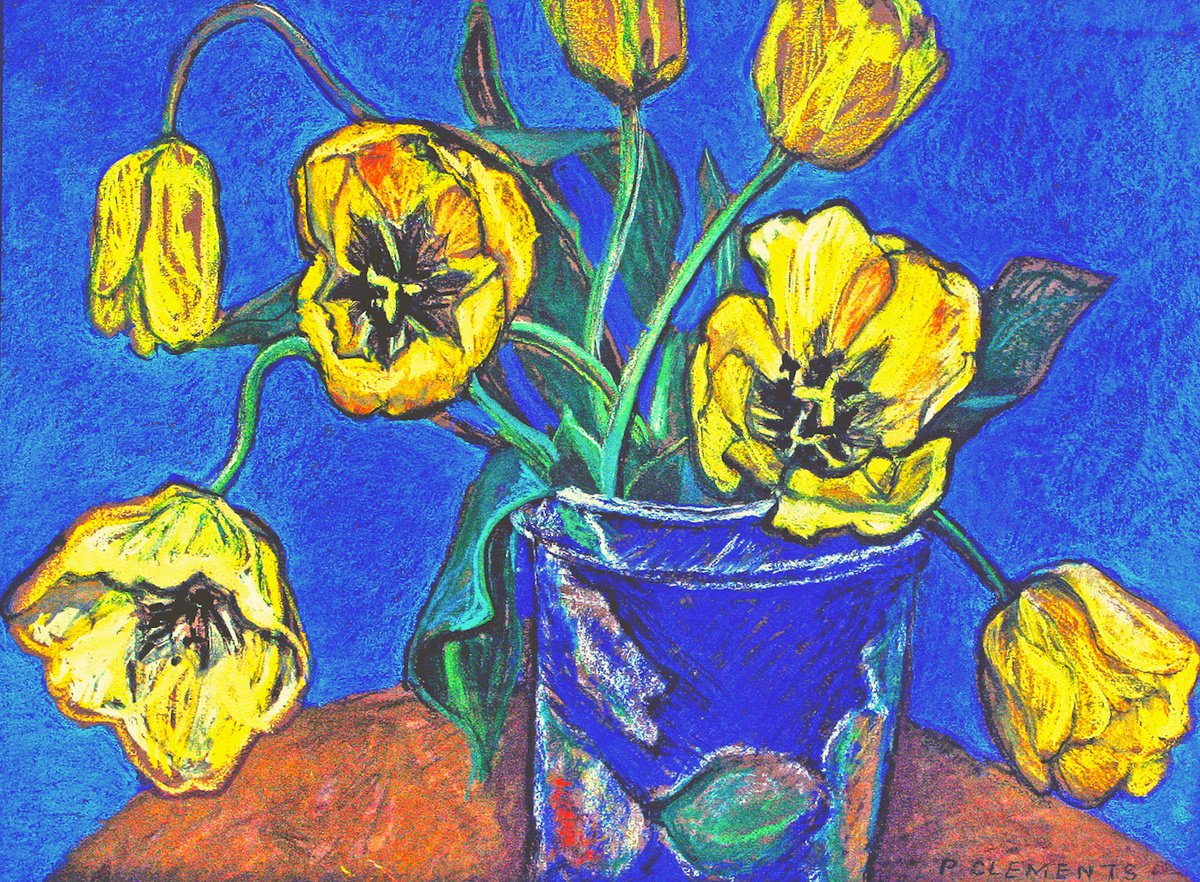 Yellow Tulips pastel still life by Patricia Clements