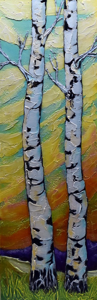 Couple Birch Trees Painting by Nataliya Stupak