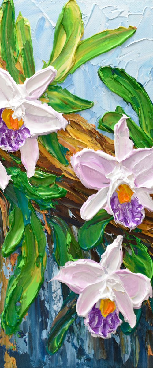 Lavender Orchid - Impressionist Flower Painting, Palette Knife Art by Olga Tkachyk