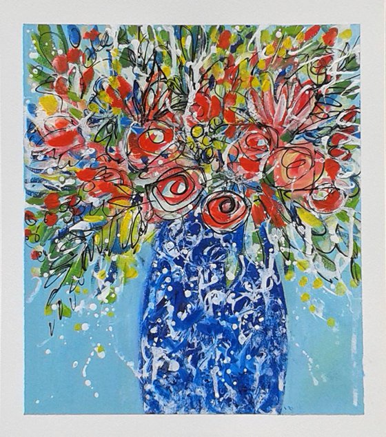 Summer Flowers in A Blue Vase II