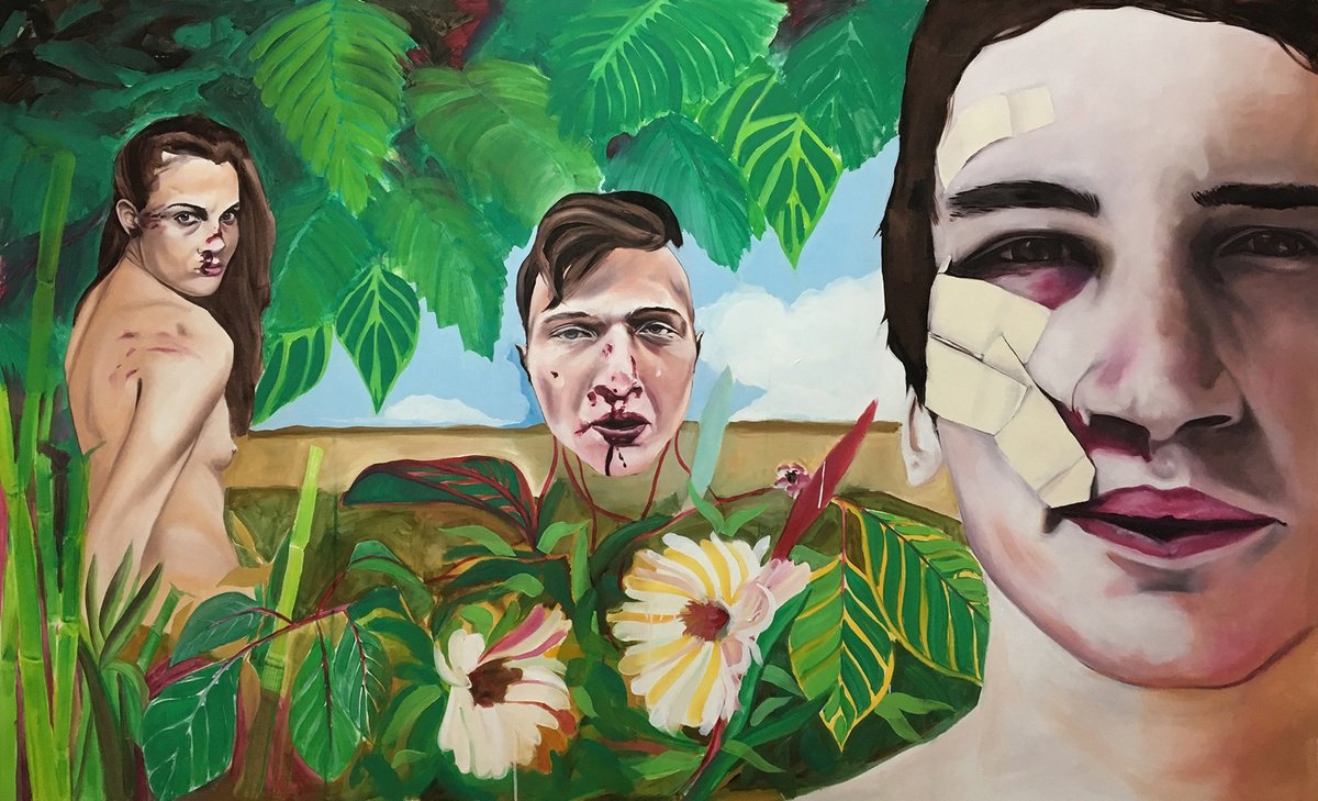 Urban And Pop Portrait Oil Painting By Kujbus Janos, 79 X 47", Hot Young Blood, Original Artwork