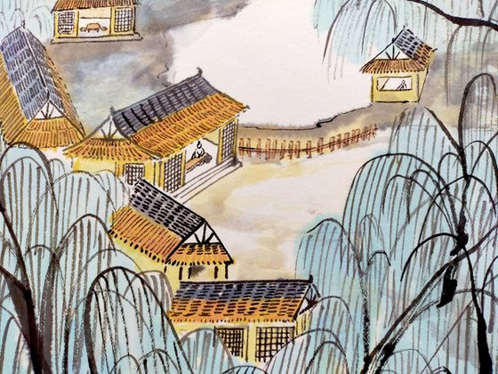 RAN ART - Chinese painting 38*38cm - The Village