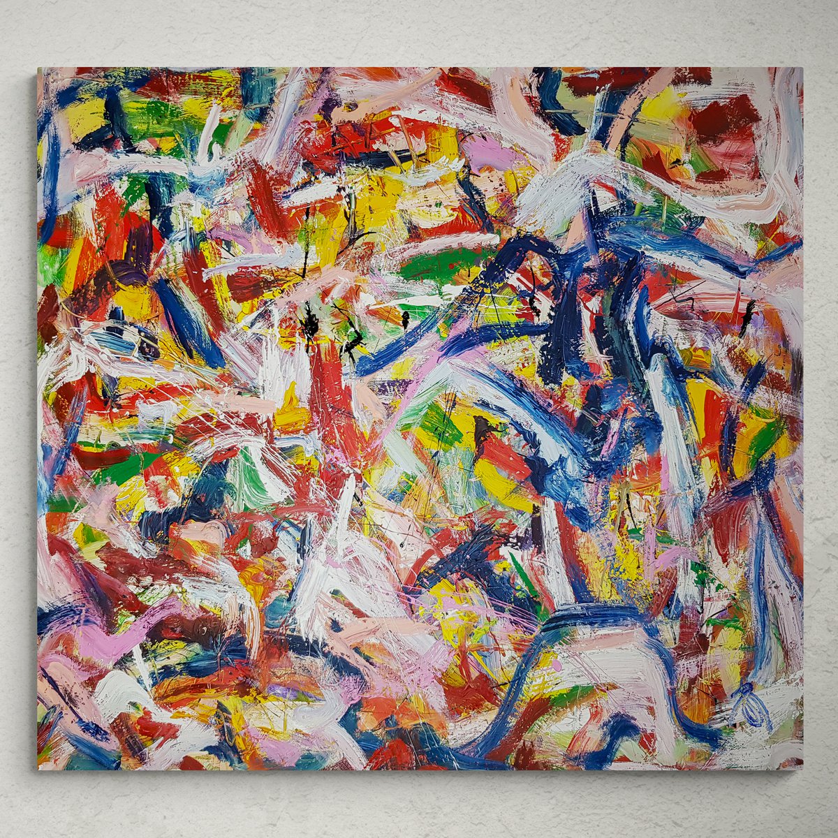 Catain - (H)122x(W)132 cm. Style of Willem de Kooning. Abstract Expressionism Painting by Retne