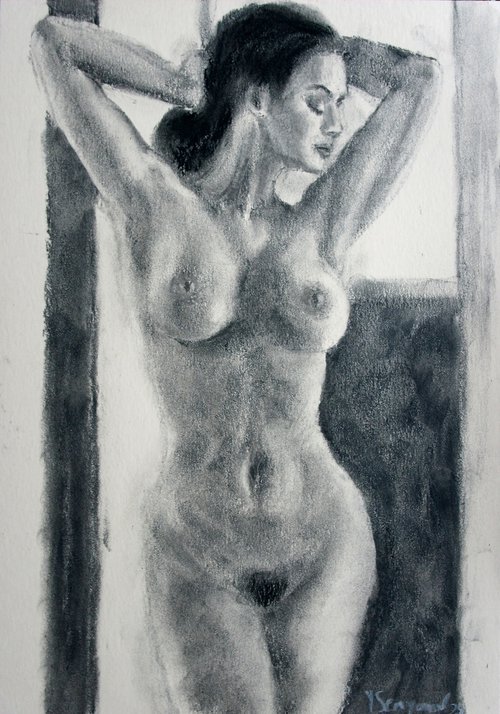 Female Figure 46 Charcoal Sketch by Juri Semjonov