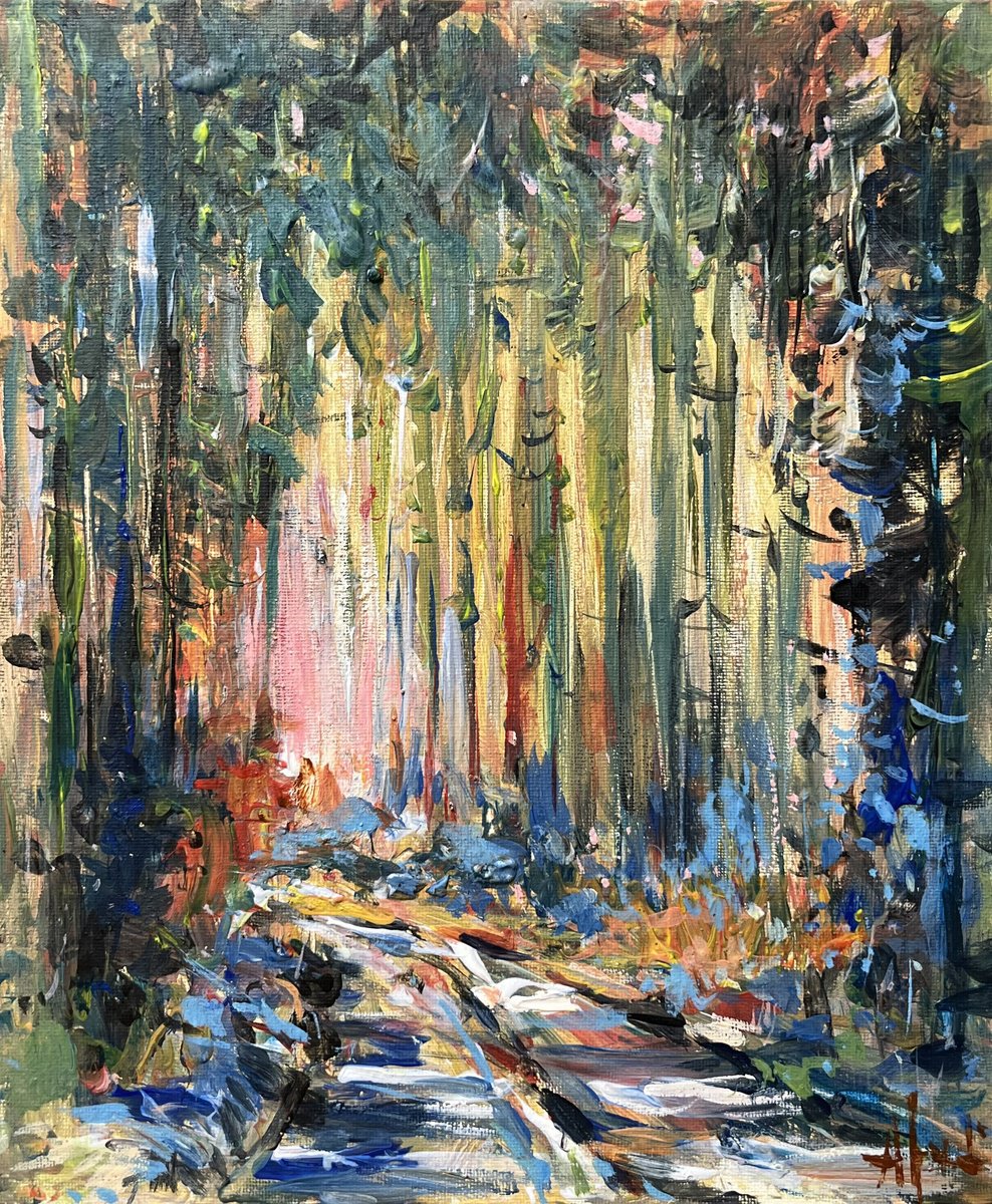 Impressionistic Landscape Acrylic Painting By Altin Furxhi, 10 X 12, Forest, Original Artwork