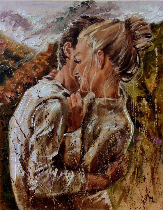" AUTUMN ... "  MOUNTAIN LOVE valentines original painting CITY palette knife GIFT