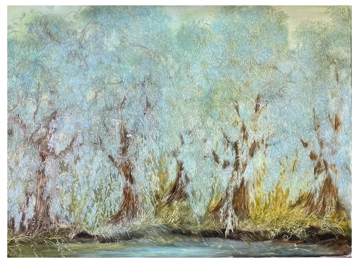 Old Willows By The River By Maija Nochevnaya, 31 X 24, Artwork For Sale On Artfinder