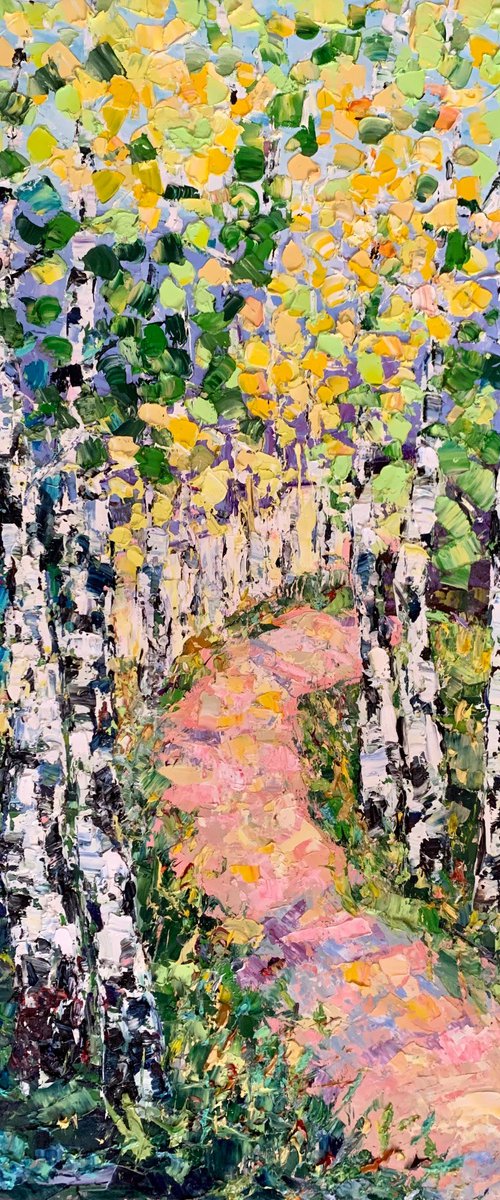 Birch path in spring by Vilma Gataveckienė