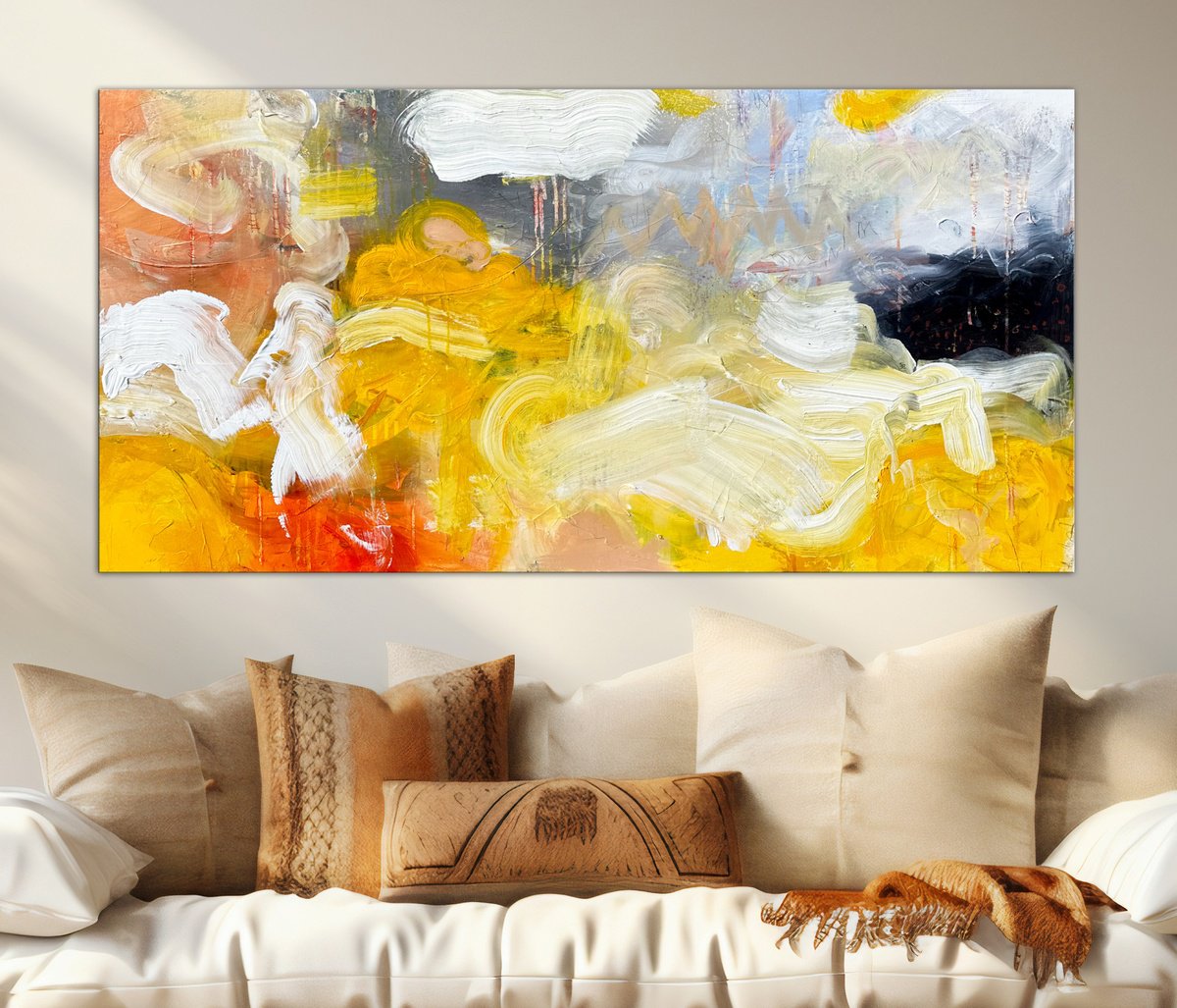 Abstract Acrylic Painting By Andrada Anghel, 48 X 24, Orange Crush, Original Artwork