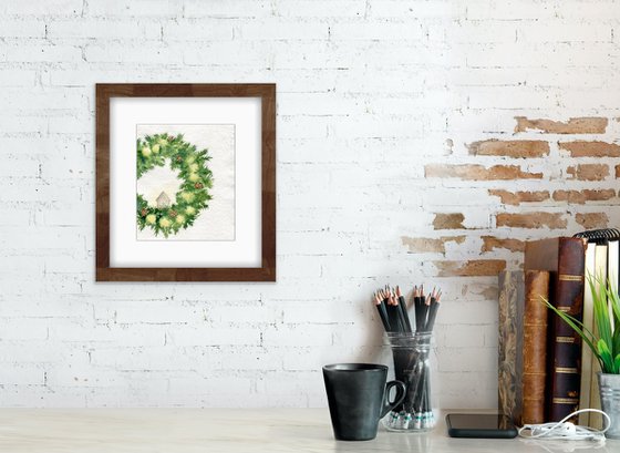 Christmas wreath. Original watercolor artwork.