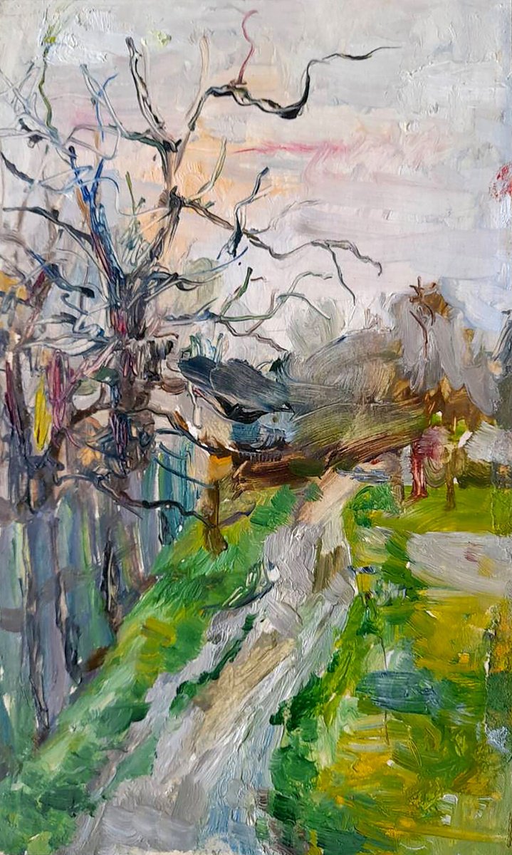 Impressionistic Landscape Oil Painting By Ivan Kovalenko, 5 X 9, Way Home, Original Artwork