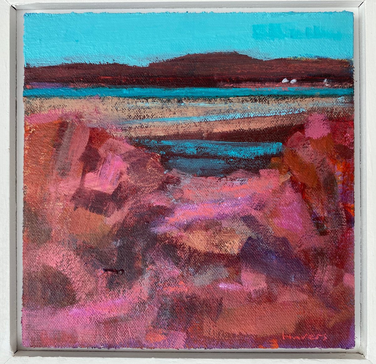 Impressionistic Landscape Acrylic Painting By Chrissie Havers, 12 X 12, Roseate Shore, Original Artwork