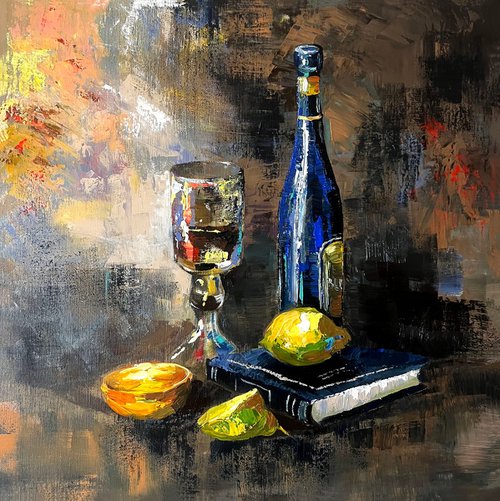 Still life with blue bottle by Maria Kireev