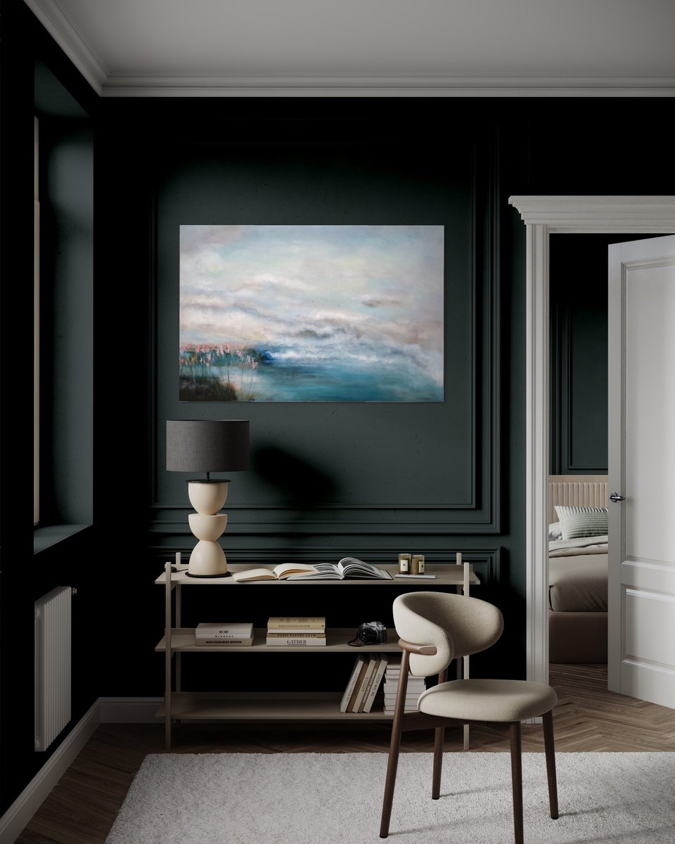 Impressionistic Landscape Oil Painting By Renata Retrova, 59 X 39", The Edge Of The World, Original Artwork