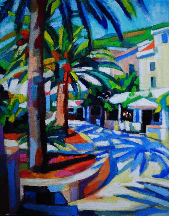 Street with a palm trees / 30 x 24 cm