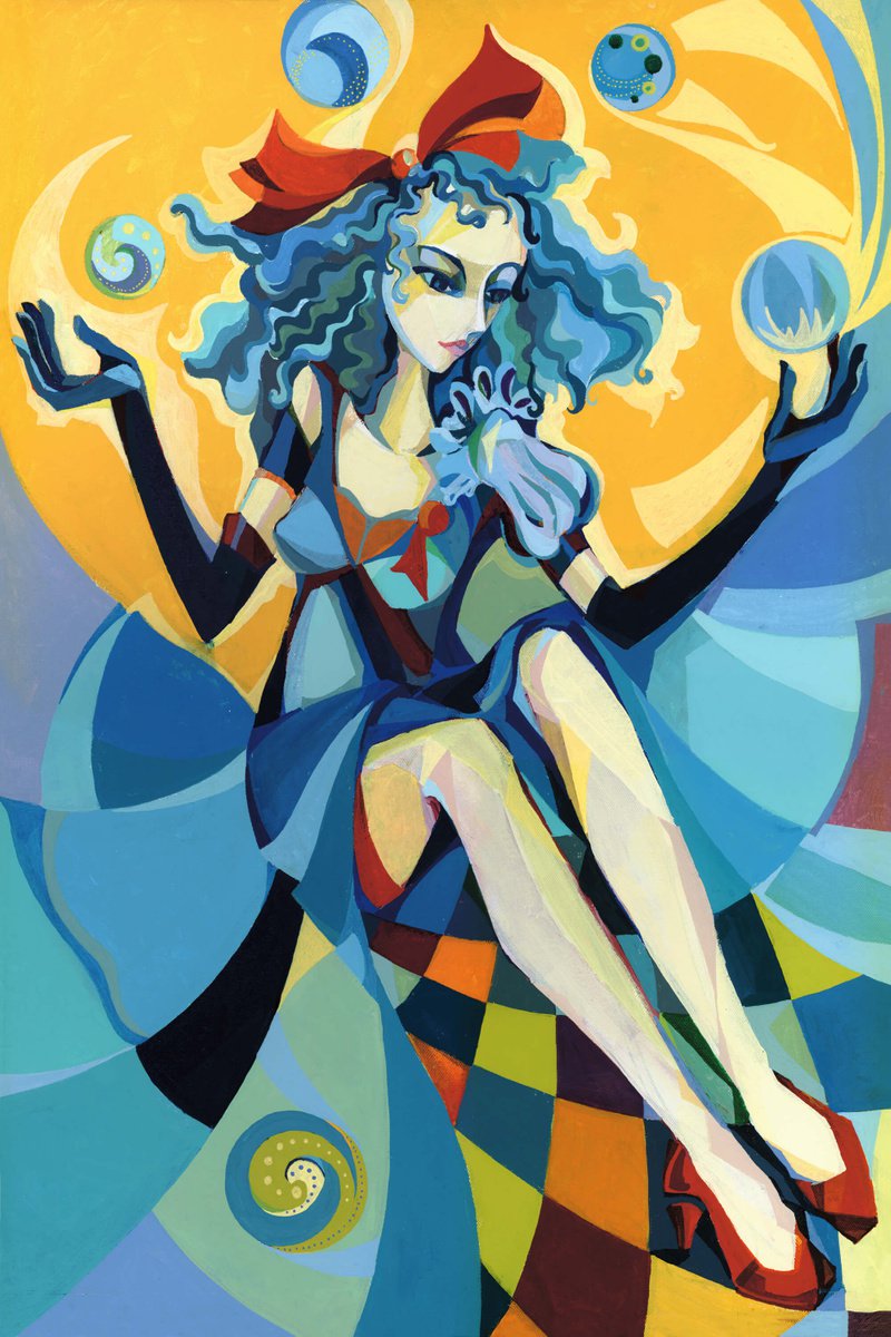 Graphic Acrylic Painting , Girl With Blue Hair By Paola Minekov, 20 X 30, Artwork For Sale On Artfinder