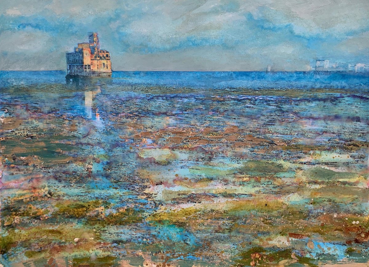 Expressive Landscape Painting By Suzsi Corio, 18 X 13", Grain Tower In August, Original Artwork