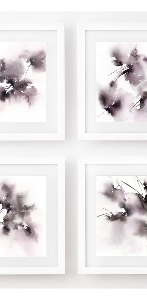 Gray abstract flowers by Olga Grigo