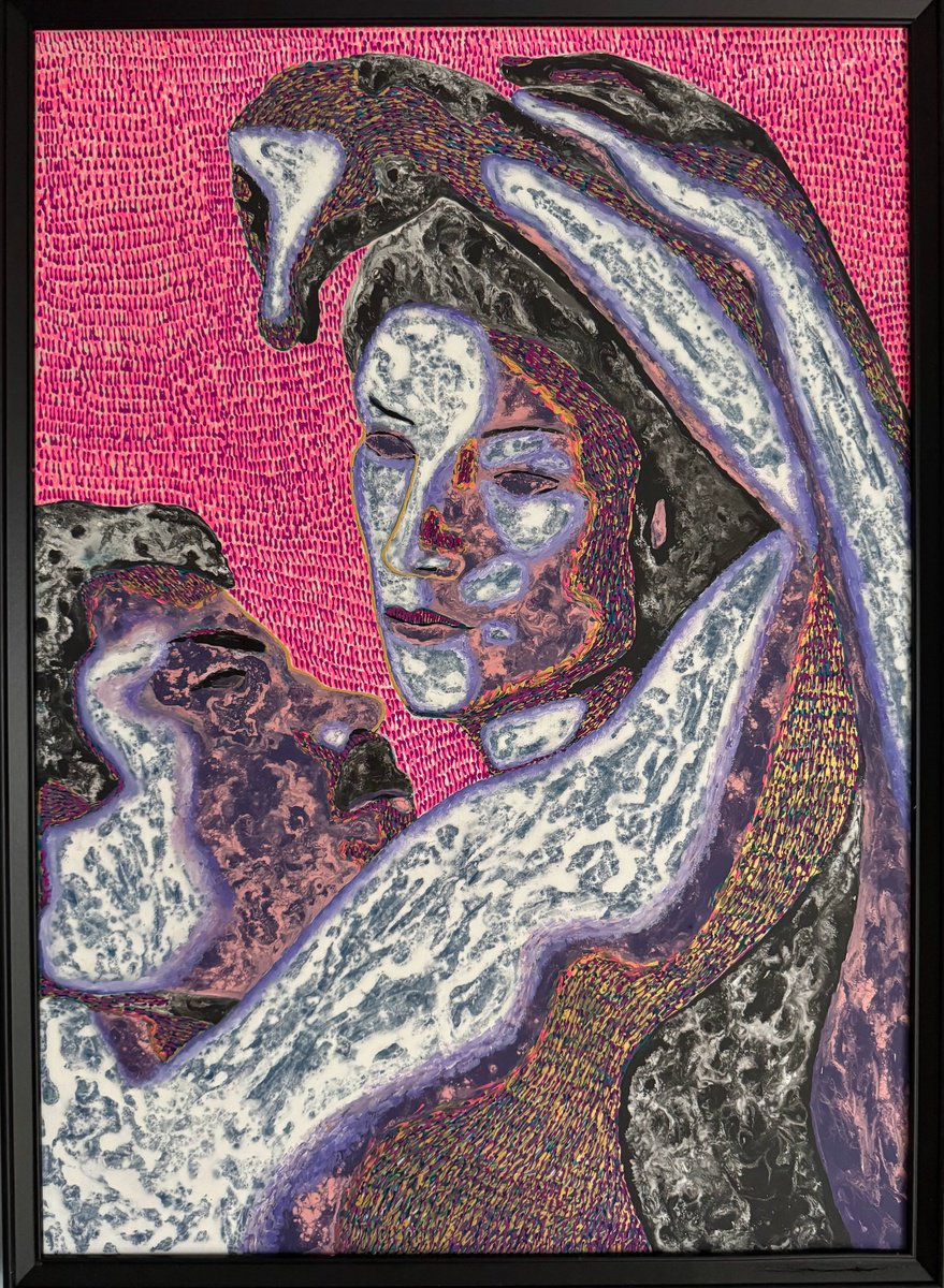 Surrealistic Portrait Acrylic Painting By Stefano Pallara, 20 X 28", Karmic Brewing N.3, Original Artwork