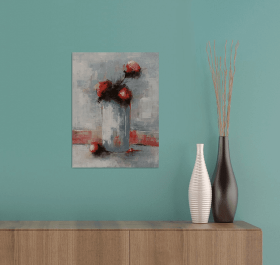 Modern still life painting. Abstract still life with flowers