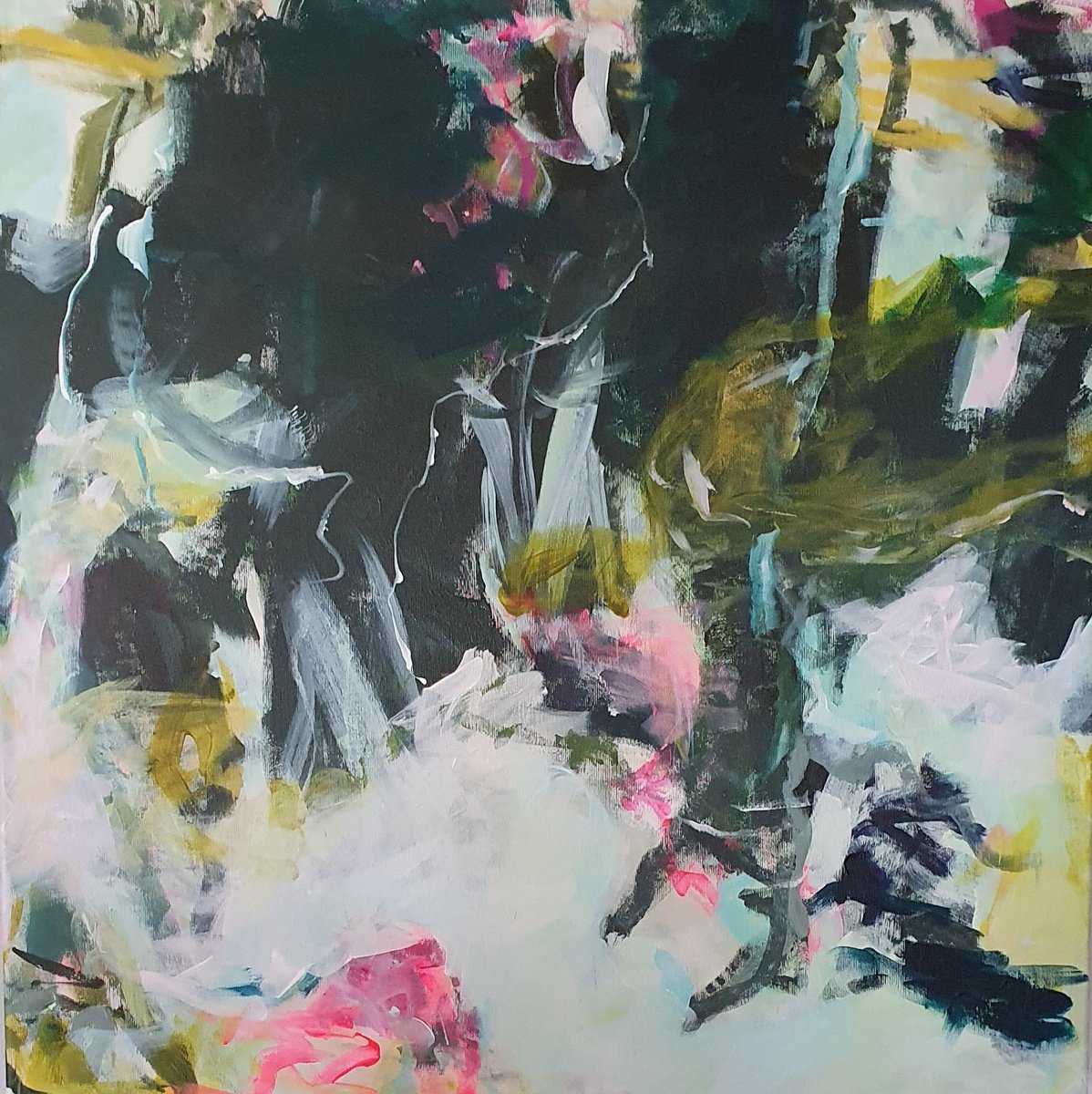 Organic Abstract Acrylic Painting By Jutta Widrinsky, 30 X 30", A Bit Chaotic Today, Original Artwork