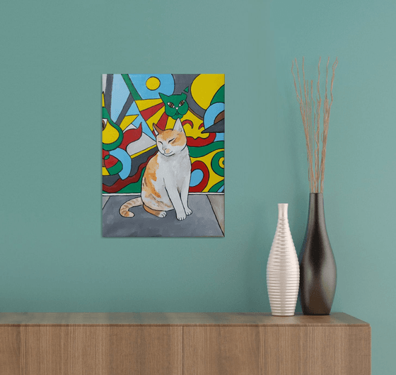 "Cat Graffiti In The City" Maximalist Modern Matisse-Inspired Original Painting