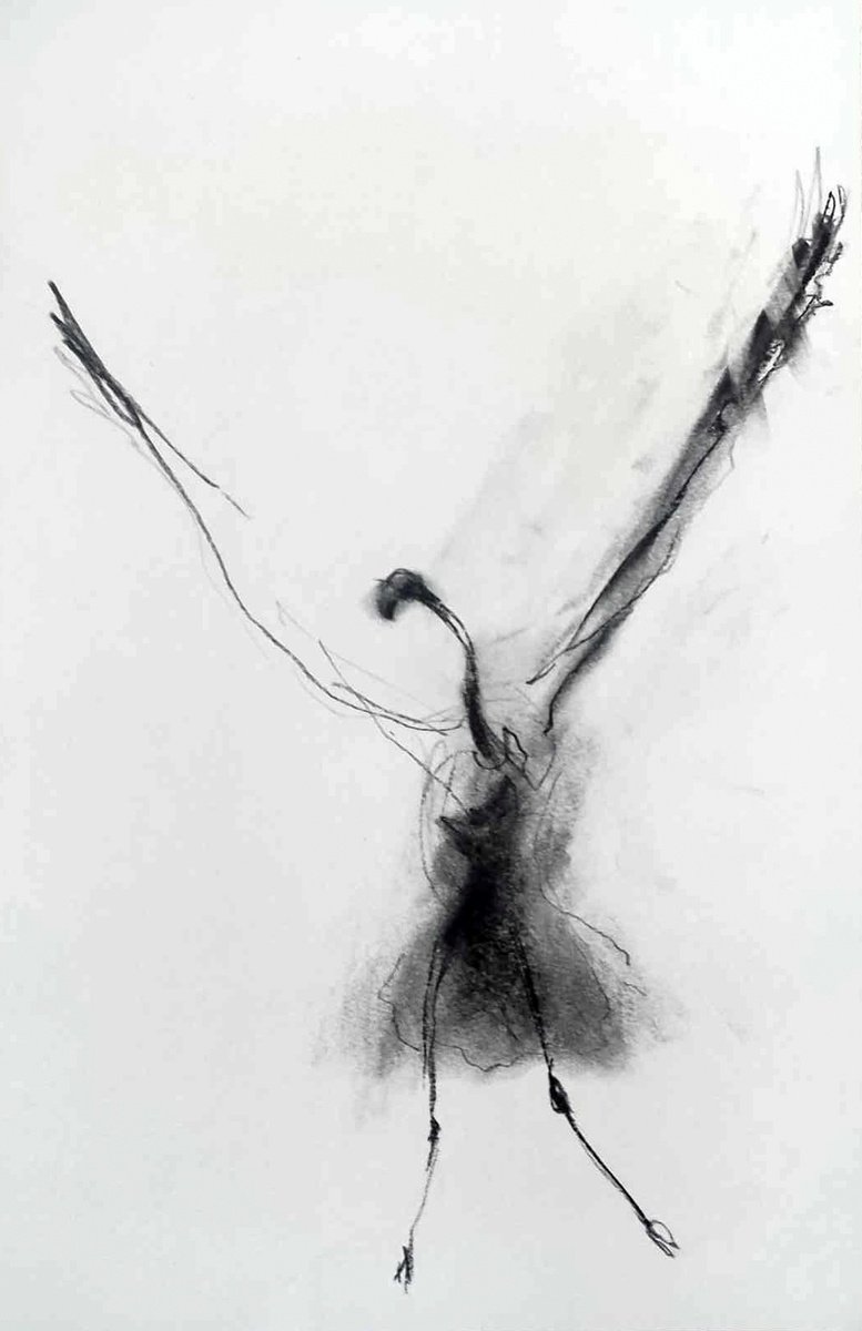 Expressive Animal Charcoal Drawing By Lionel Le Jeune, 11 X 17", Flamingo, Original Artwork