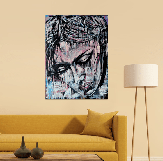 What Are You Thinking About? - Large Palette knife Modern Abstract Portrait
