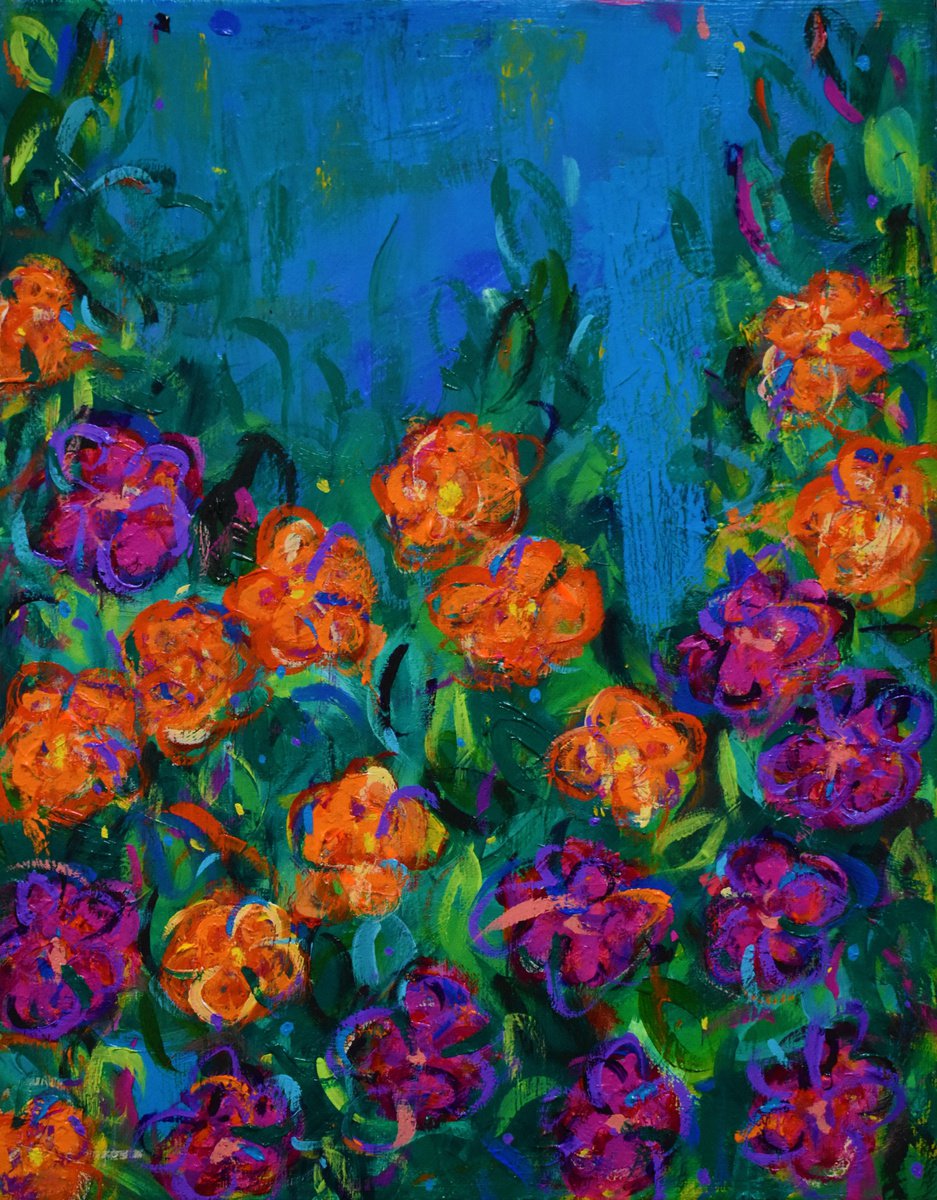 Impressionistic Botanical Acrylic Painting By Dawn Underwood, 11 X 14, Flowers, Original Artwork