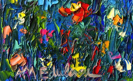 WILDFLOWERS MEADOW SONG - abstract landscape modern impressionist floral palette knife oil painting