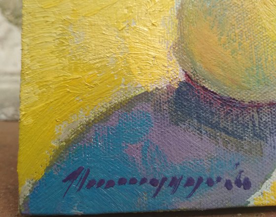 Yellow still life (50x50cm, cubism, oil painting, ready to hang)
