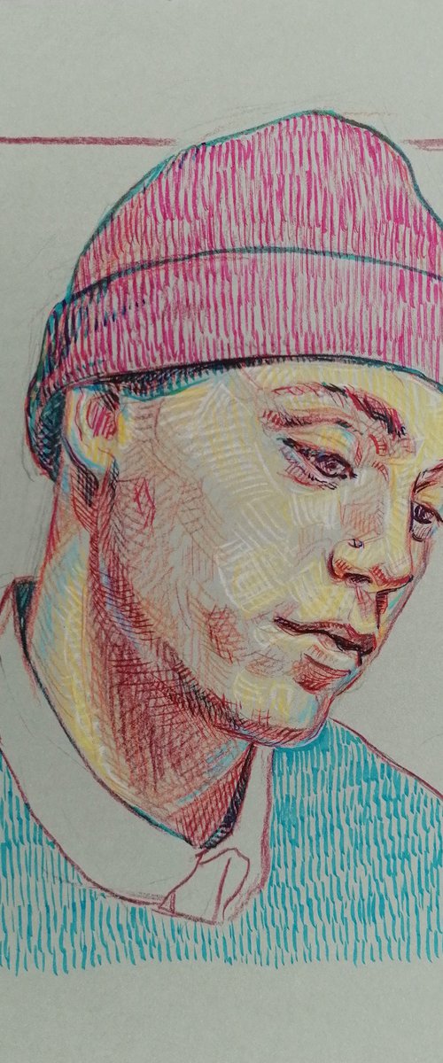 Colourful portrait drawing. Crayon portrait by Katarzyna Gagol