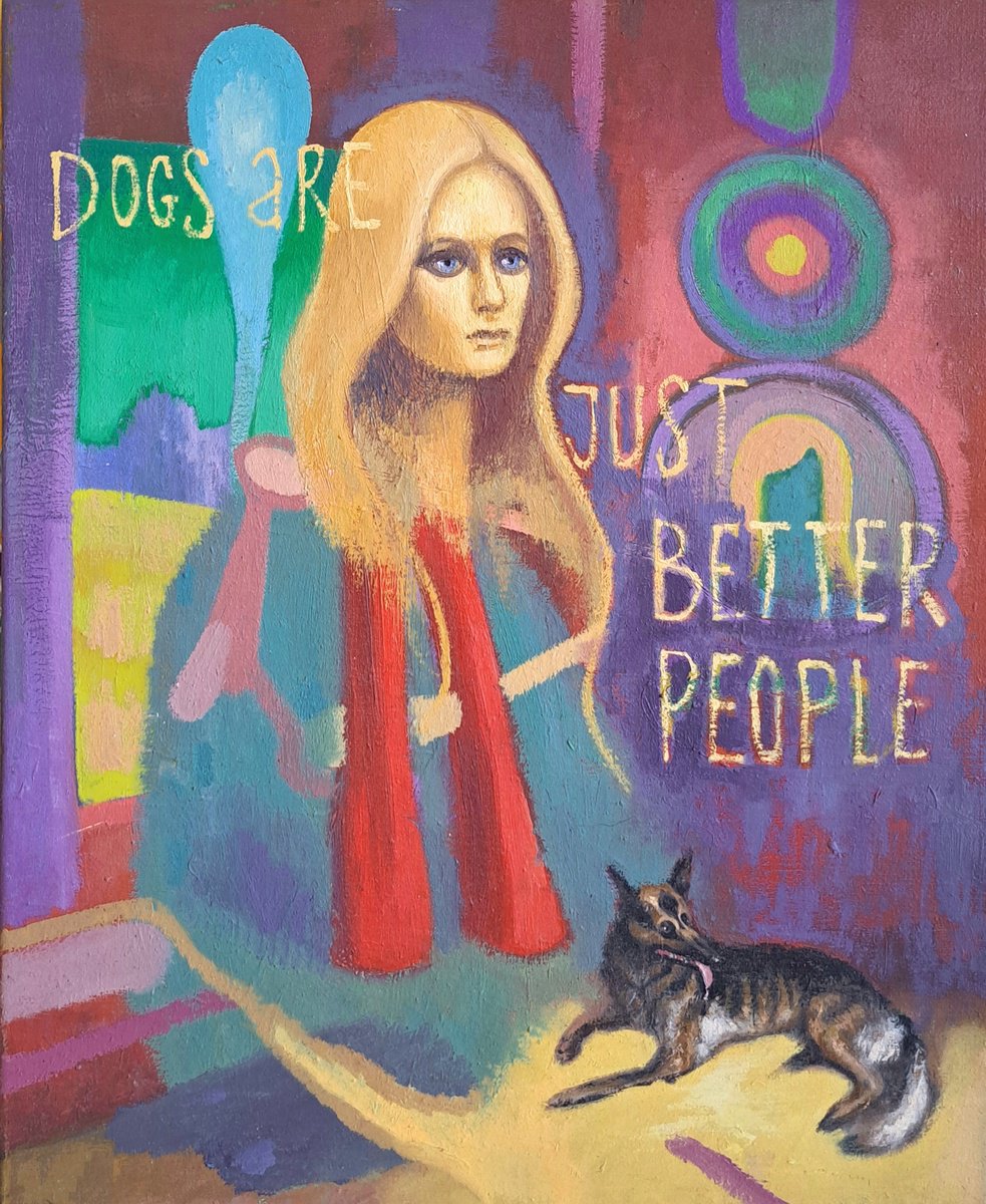 Surrealistic Portrait Oil Painting By Taco Eisma, 12 X 16", Dogs Are Just Better People, Original Artwork