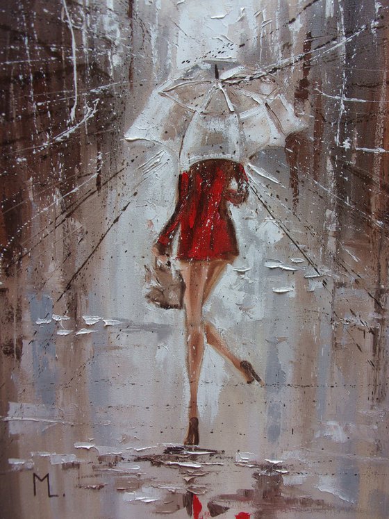 " NOVEMBER RAIN ... "   street spring summer original painting CITY palette knife GIFT