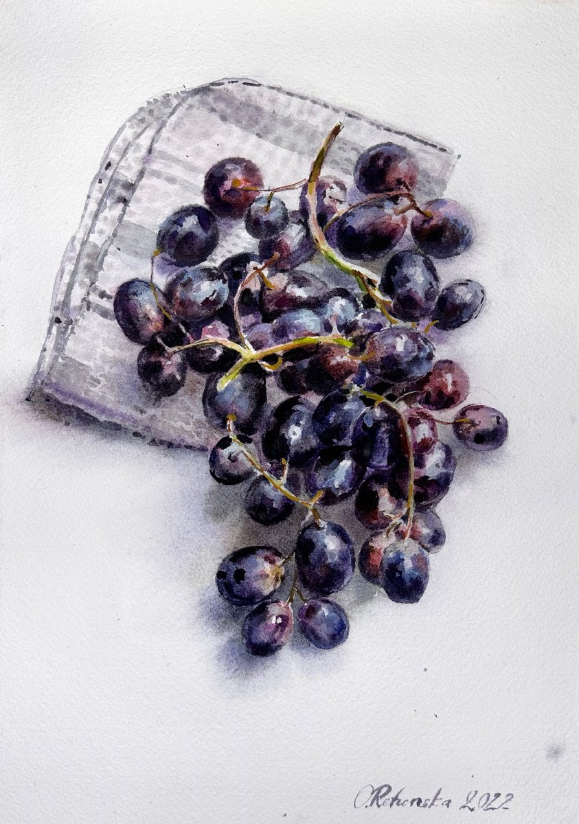 Impressionistic Botanical Watercolour By Olha Retunska, 8 X 12", Dark Grape, Original Artwork