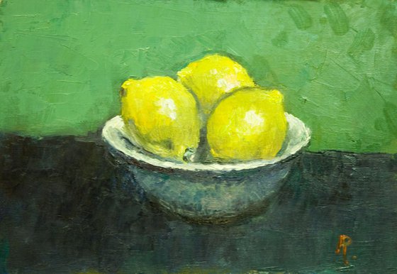 Three Lemons in a Bowl