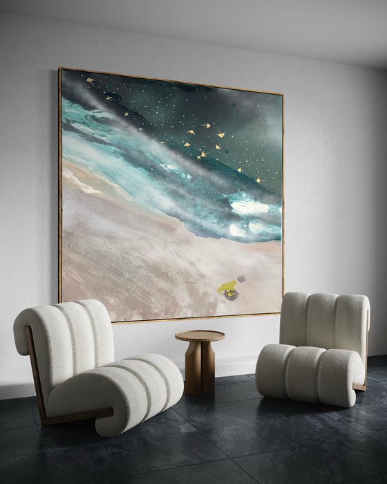 Serene shoreline sand blush  n green