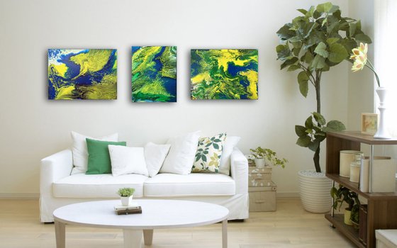 "Mother Earth Series" - SAVE OVER $100 + FREE WORLDWIDE SHIPPING - Original Triptych, Abstract PMS Acrylic Paintings Series