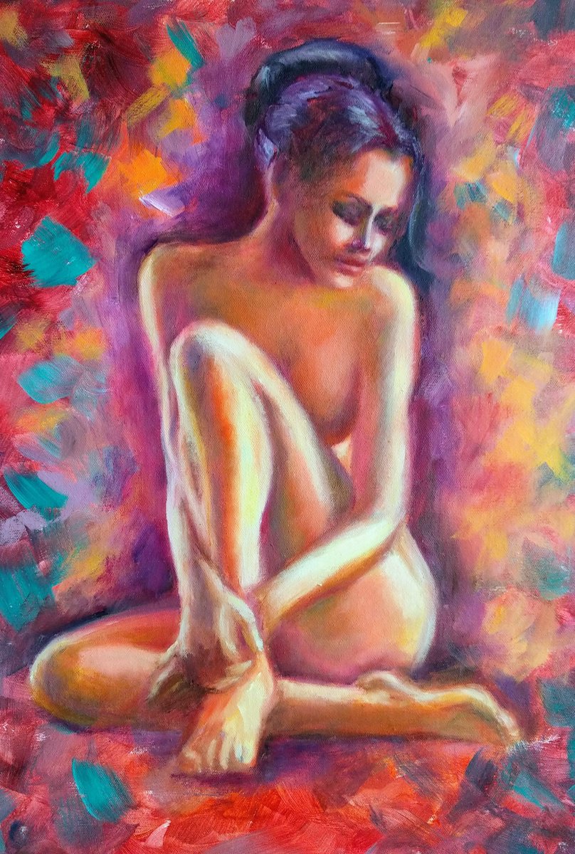 Naked woman sitting by Anastasia Art Line