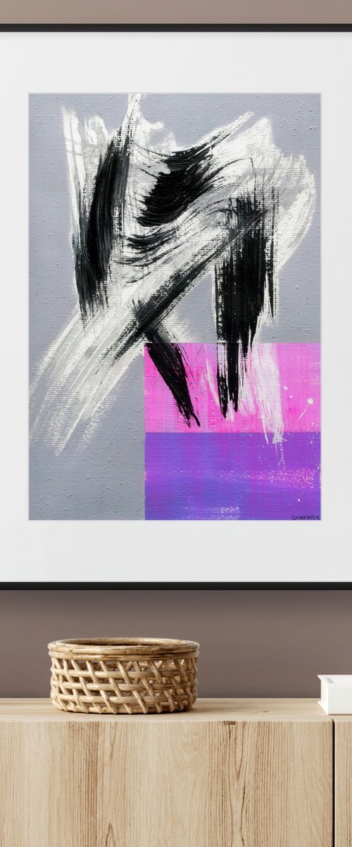 Bright Purple Abstract on Gray by Evgen Semenyuk