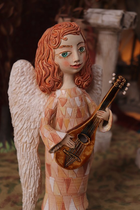 Angels song. Angel with mandoline. OOAK Sculpture