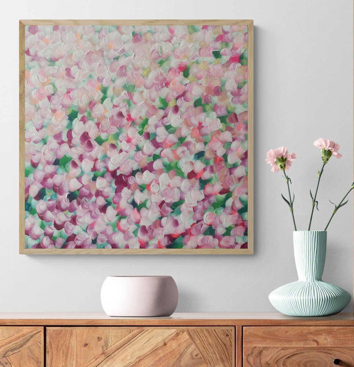 Abstract Botanical Acrylic Painting By Katherine Spiller, 25 X 25", Bouquet Of Love, Original Artwork