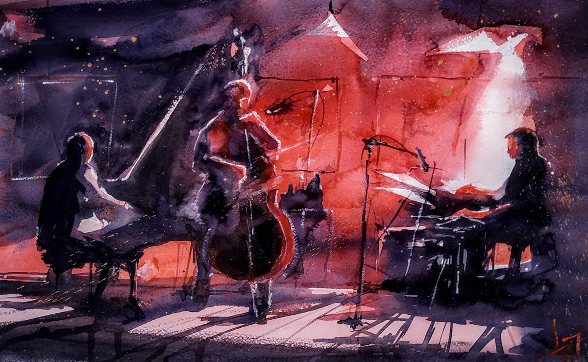 jazz trio in red light by Flavio Furlan