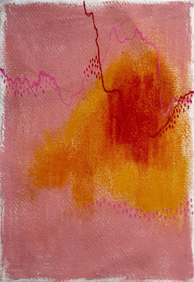 Abstract Pastel Drawing By Flora Butler, 6 X 8, Mountains Burning Bright, Original Artwork